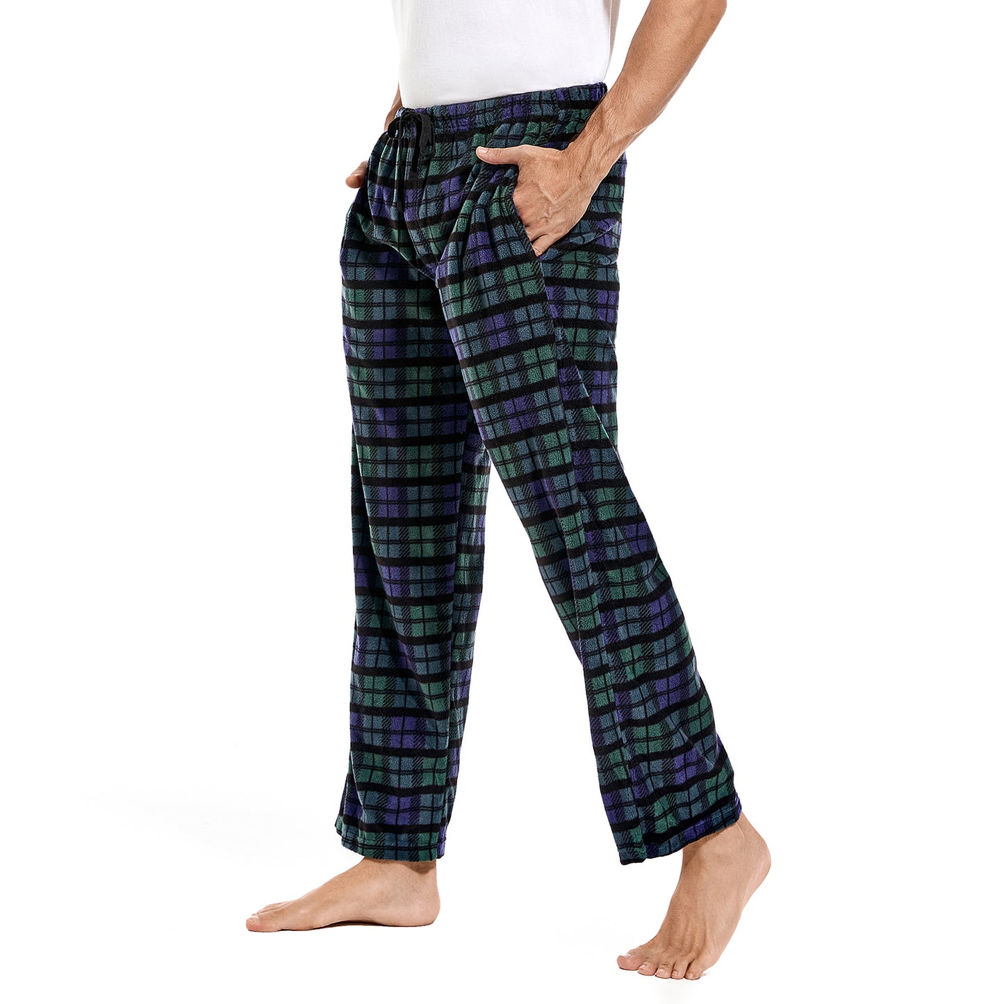 DG Hill Pajamas for Men, Fleece Pajama Bottoms with Pockets, Plaid or Camo Mens Sleep Pants