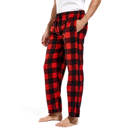 DG Hill Pajamas for Men, Fleece Pajama Bottoms with Pockets, Plaid or Camo Mens Sleep Pants