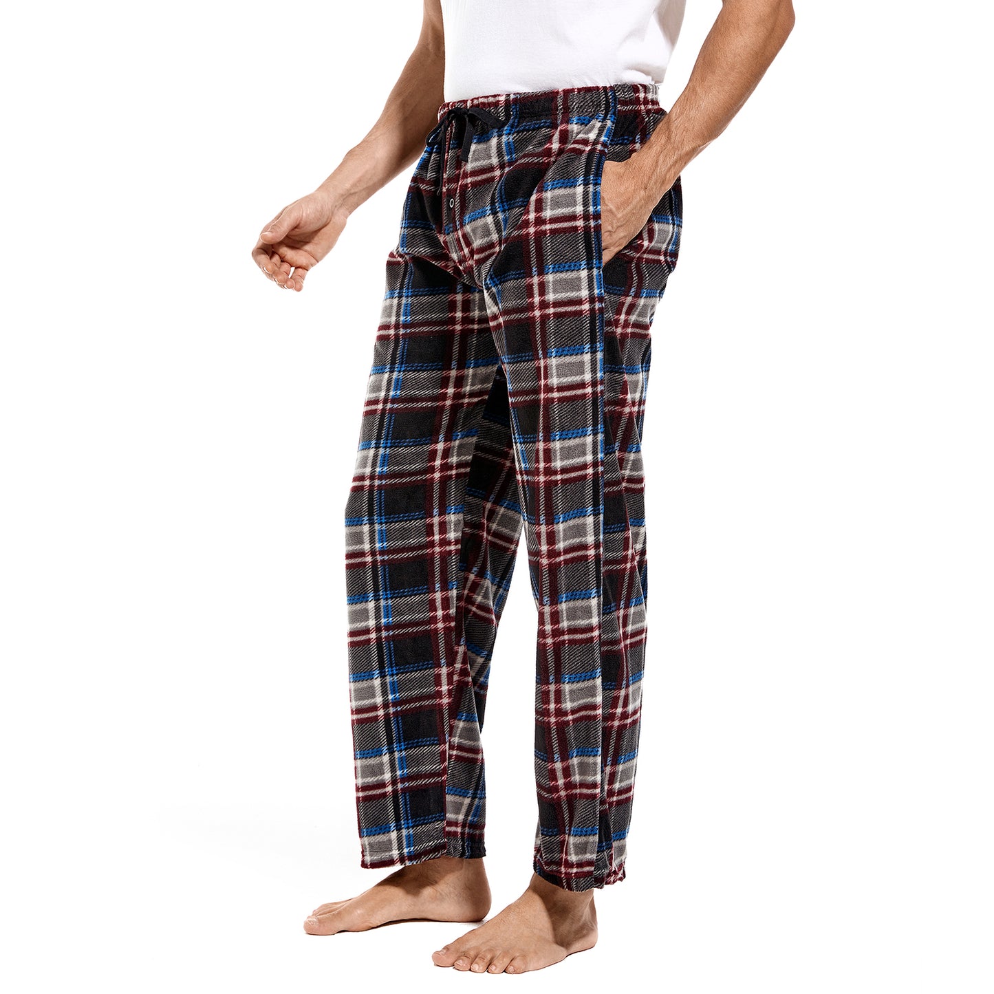 DG Hill Pajamas for Men, Fleece Pajama Bottoms with Pockets, Plaid or Camo Mens Sleep Pants