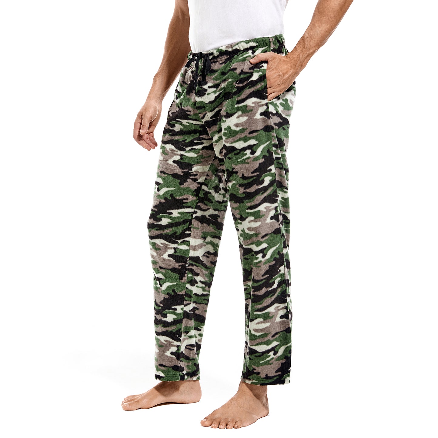 DG Hill Pajamas for Men, Fleece Pajama Bottoms with Pockets, Plaid or Camo Mens Sleep Pants