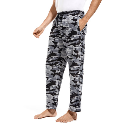 DG Hill Pajamas for Men, Fleece Pajama Bottoms with Pockets, Plaid or Camo Mens Sleep Pants