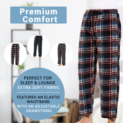 DG Hill Pajamas for Men, Fleece Pajama Bottoms with Pockets, Plaid or Camo Mens Sleep Pants