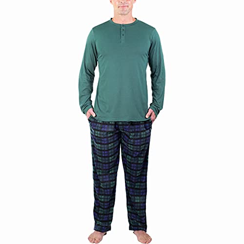 DG Hill (2 Piece Fleece Lightweight Men's Pajama Set Plaid Loungewear PJs, Long Sleeve Henley Shirt with Pajama Pants Blue Camo