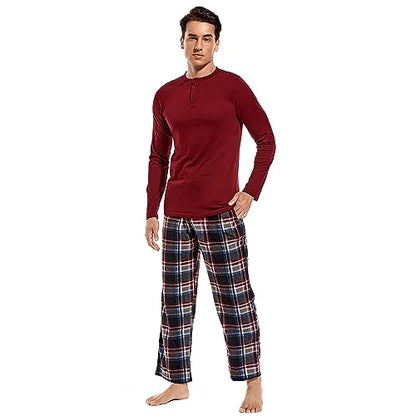 DG Hill (2 Piece Fleece Lightweight Men's Pajama Set Plaid Loungewear PJs, Long Sleeve Henley Shirt with Pajama Pants Blue Camo