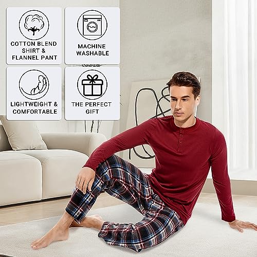 DG Hill (2 Piece Fleece Lightweight Men's Pajama Set Plaid Loungewear PJs, Long Sleeve Henley Shirt with Pajama Pants Blue Camo