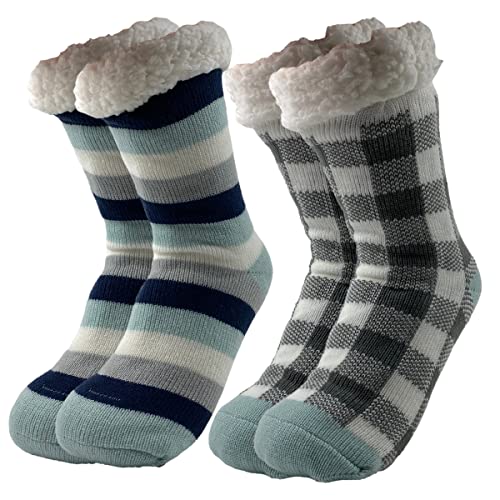 DG Hill Treehouse Knits (2 Pack) Kids Slipper Socks Grippers, Kids Fuzzy Socks, Thermal Lined Sherpa Socks Knit Fleece