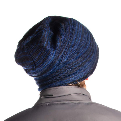 DG Hill Knit Slouchy Beanie for Men, Mens Winter Hat, Stocking Caps for Men Striped, Ribbed, Lined, Lightweight Blue/Black