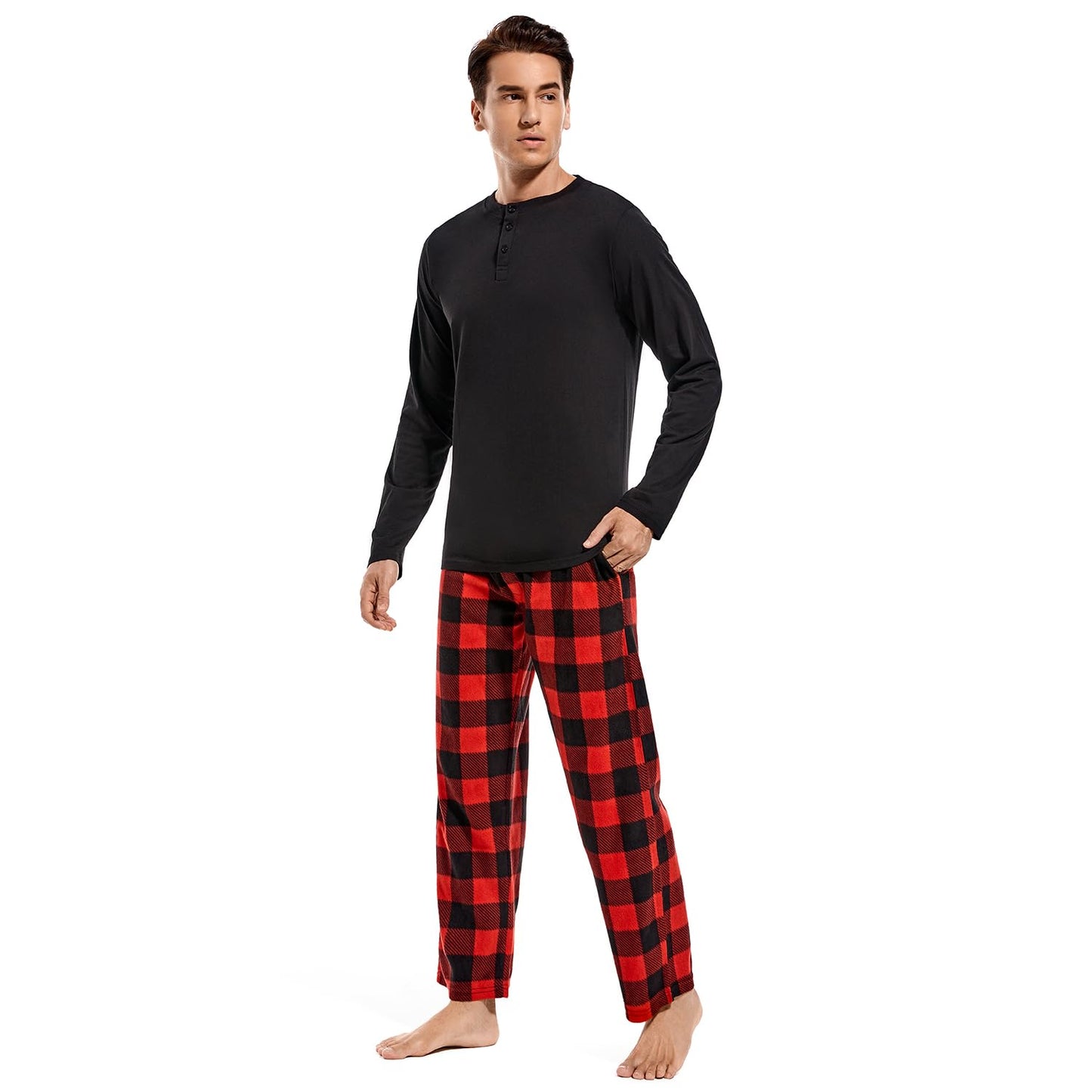 DG Hill (2 Piece Fleece Lightweight Men's Pajama Set Plaid Loungewear PJs, Long Sleeve Henley Shirt with Pajama Pants Blue Camo