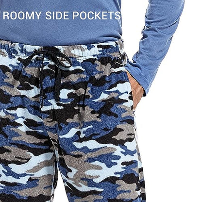 DG Hill (2 Piece Fleece Lightweight Men's Pajama Set Plaid Loungewear PJs, Long Sleeve Henley Shirt with Pajama Pants Blue Camo