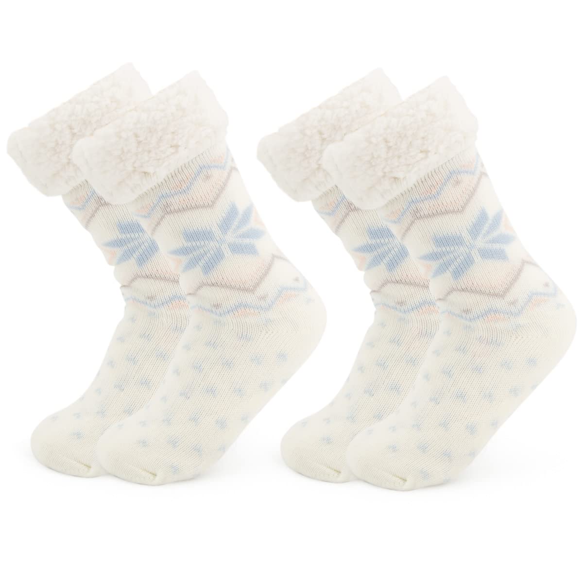 DG Hill Treehouse Knits (2 Pack) Kids Slipper Socks Grippers, Kids Fuzzy Socks, Thermal Lined Sherpa Socks Knit Fleece