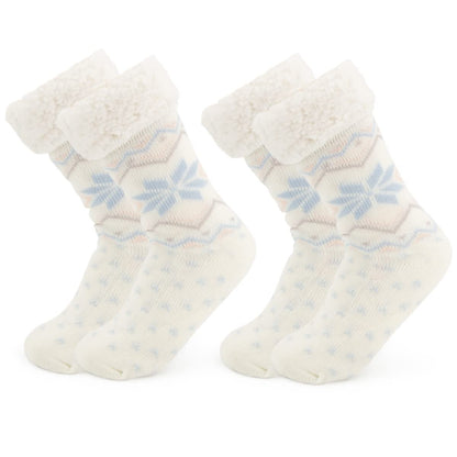 DG Hill Treehouse Knits (2 Pack) Kids Slipper Socks Grippers, Kids Fuzzy Socks, Thermal Lined Sherpa Socks Knit Fleece