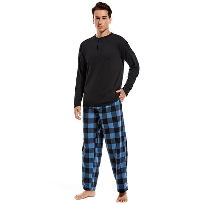 DG Hill (2 Piece Fleece Lightweight Men's Pajama Set Plaid Loungewear PJs, Long Sleeve Henley Shirt with Pajama Pants Blue Camo