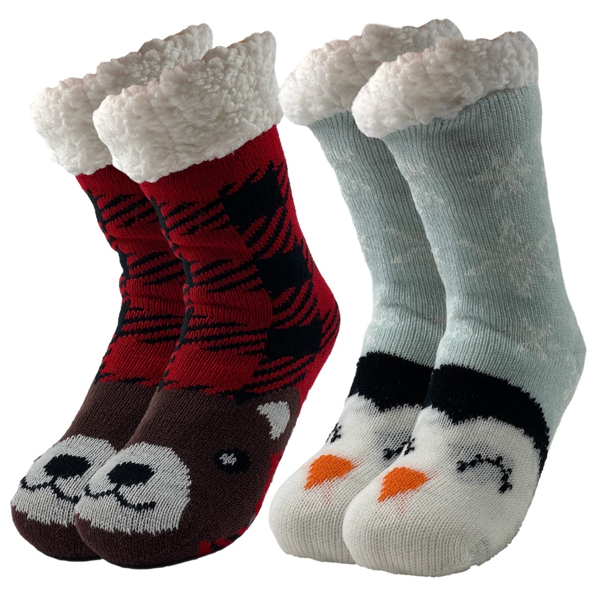 DG Hill Treehouse Knits (2 Pack) Kids Slipper Socks Grippers, Kids Fuzzy Socks, Thermal Lined Sherpa Socks Knit Fleece