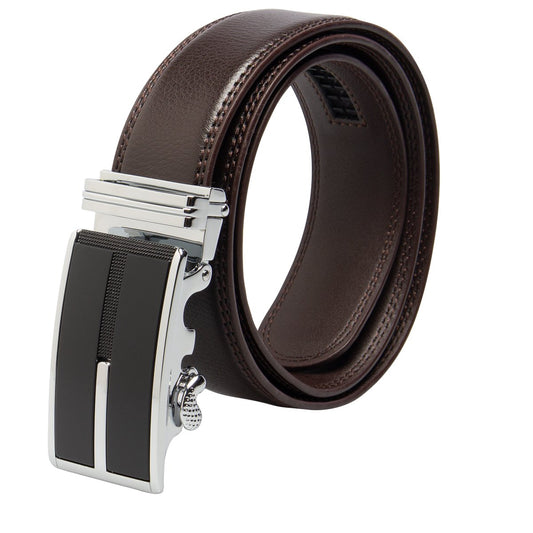 DG Hill Men's Casual Leather Belt with Sliding Ratchet Belt for Men, Trim To Fit, Adjustable Belt For Jeans