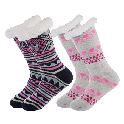 DG Hill Treehouse Knits (2 Pack) Kids Slipper Socks Grippers, Kids Fuzzy Socks, Thermal Lined Sherpa Socks Knit Fleece