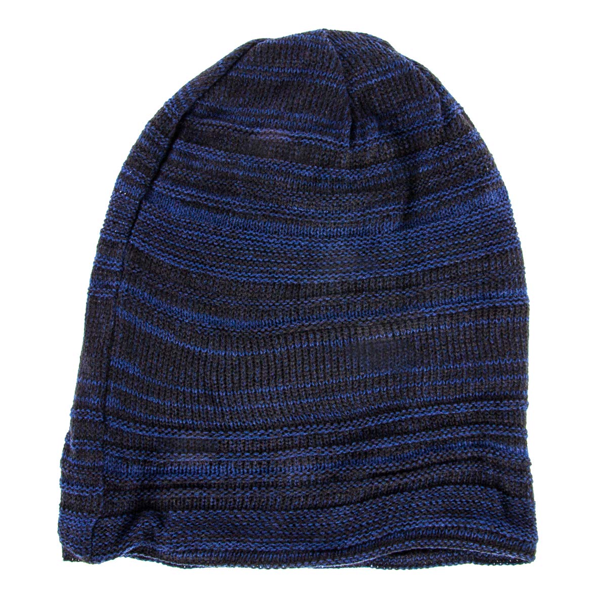 DG Hill Knit Slouchy Beanie for Men, Mens Winter Hat, Stocking Caps for Men Striped, Ribbed, Lined, Lightweight Blue/Black