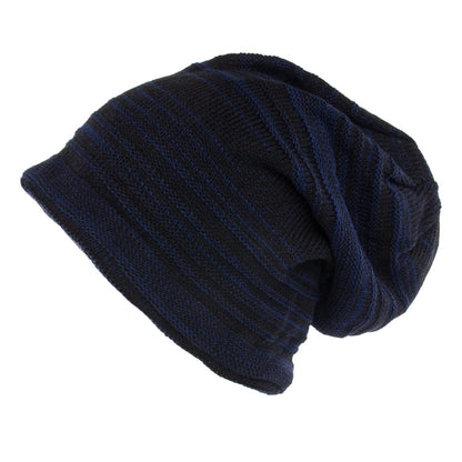 DG Hill Knit Slouchy Beanie for Men, Mens Winter Hat, Stocking Caps for Men Striped, Ribbed, Lined, Lightweight Blue/Black