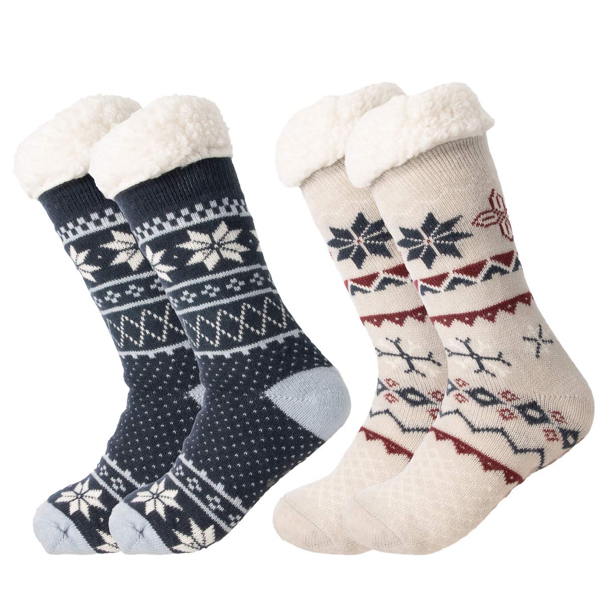 DG Hill Treehouse Knits (2 Pack) Kids Slipper Socks Grippers, Kids Fuzzy Socks, Thermal Lined Sherpa Socks Knit Fleece