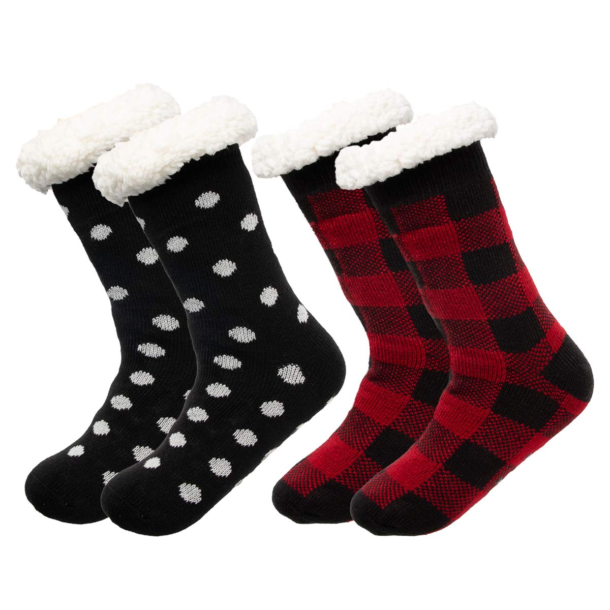 DG Hill Treehouse Knits (2 Pack) Kids Slipper Socks Grippers, Kids Fuzzy Socks, Thermal Lined Sherpa Socks Knit Fleece