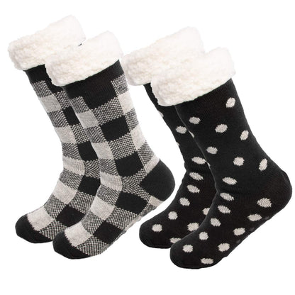 DG Hill Treehouse Knits (2 Pack) Kids Slipper Socks Grippers, Kids Fuzzy Socks, Thermal Lined Sherpa Socks Knit Fleece