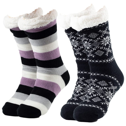 DG Hill Treehouse Knits (2 Pack) Kids Slipper Socks Grippers, Kids Fuzzy Socks, Thermal Lined Sherpa Socks Knit Fleece