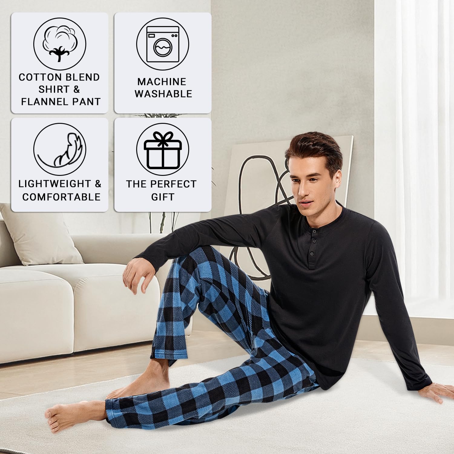 DG Hill (2 Piece Fleece Lightweight Men's Pajama Set Plaid