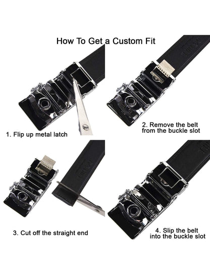 DG Hill Men's Casual Leather Belt with Sliding Ratchet Belt for Men, Trim To Fit, Adjustable Belt For Jeans